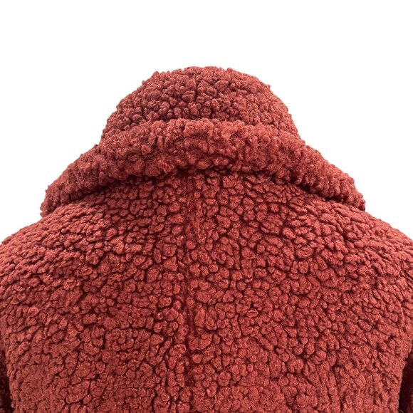 Zenana Teddy Sherpa Coat LXL Brown Double Breasted Fall Cozy Gorpcore Jacket - Picture 9 of 9
